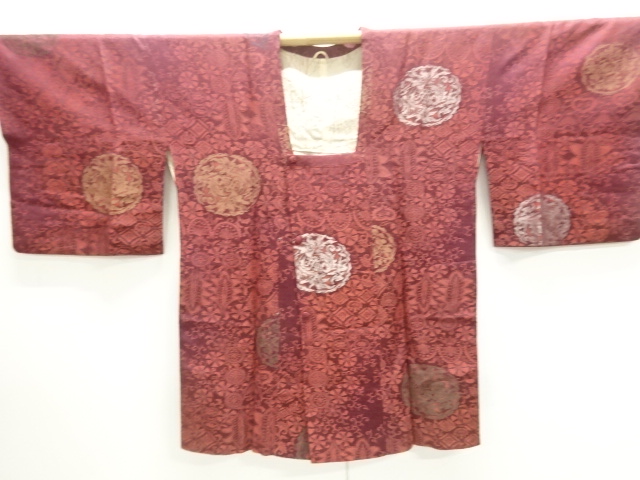 JAPANESE KIMONO / ANTIQUE TAISHO ROMANTIC FLORAL PATTERN WOVEN MICHIYU